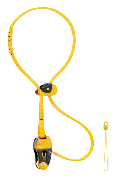 Yellow and black Petzl Eject adjustable friction saver (Model: G001AA00)