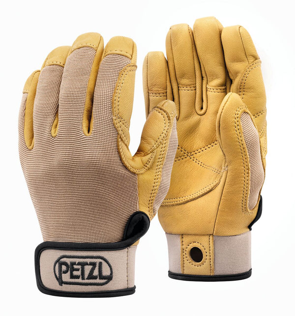 Petzl CORDEX belay gloves in beige, back and leather palm view