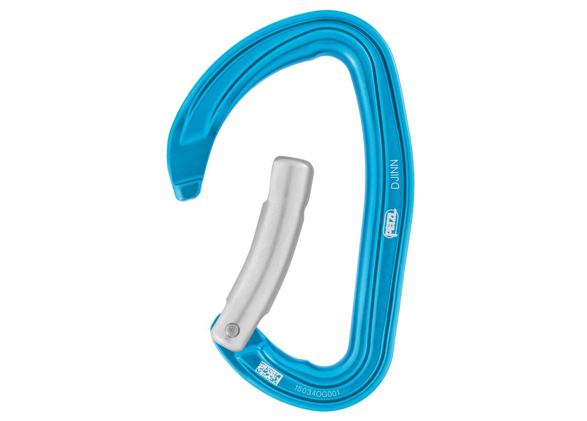 Open Petzl Djinn aluminum blue sport climbing carabiner with Keylock system, straight or bent gate. - imagen 5