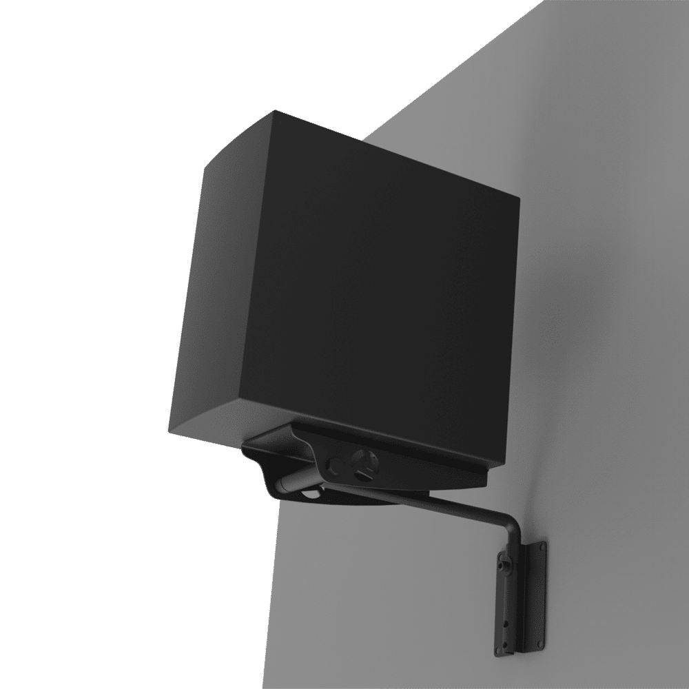 Adaptive Technologies Group MM-705-WM wall mount holding a black studio monitor tilted upward - imagen 2