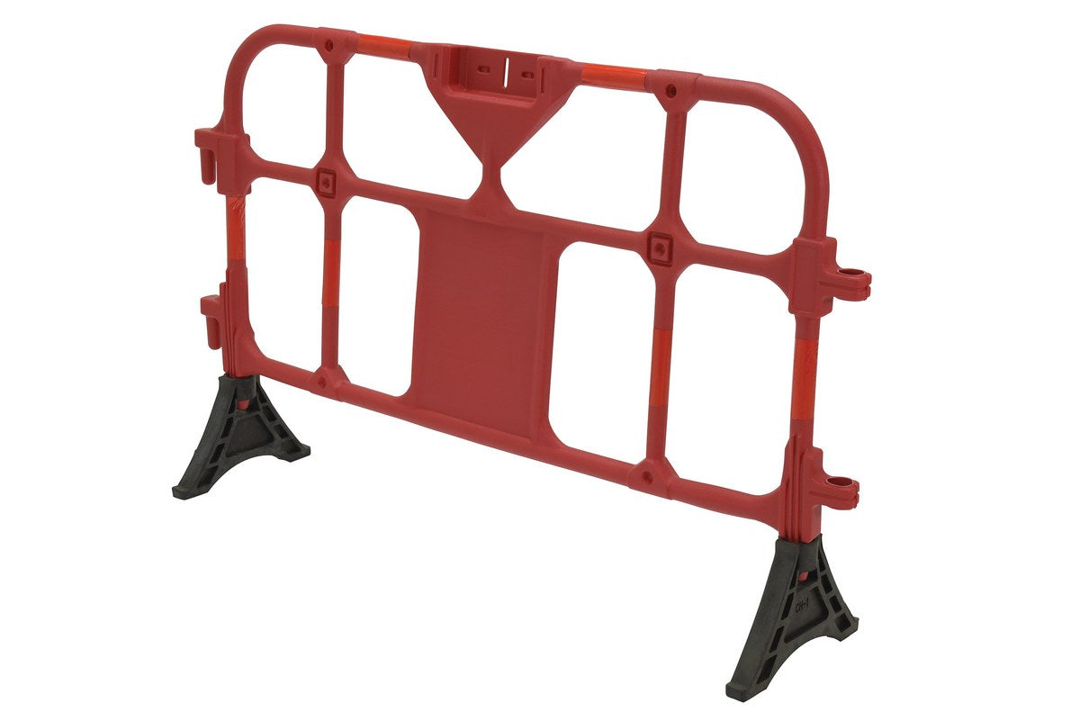 Vestil Plastic Interlocking Barrier in red, angled front view with black base feet. - imagen 8