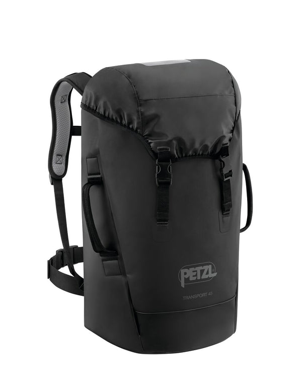 Petzl Transport 45 – Durable 45L backpack Black for heavy-duty use, featuring thermoformed foam padding and high-strength TPU material.
