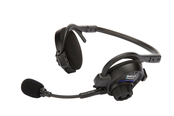 Sena SPH10 headset full view showing Jog Dial, boom microphone, and earhook assembly on white background