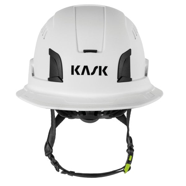 KASK Zenith X2 Air Full Brim safety helmet in white, front view with KASK logo and chin strap - imagen 12
