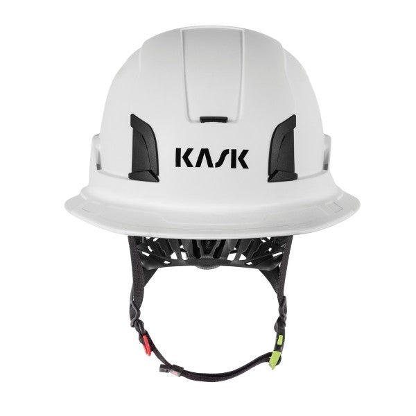 KASK Zenith X2 FR Full Brim safety helmet in white, front view with KASK logo and chin strap - imagen 7