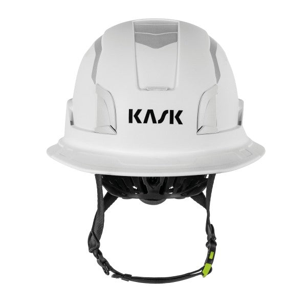 KASK Zenith X2 Full Brim Hi Viz safety helmet in white, rear view with dial adjustment - imagen 4