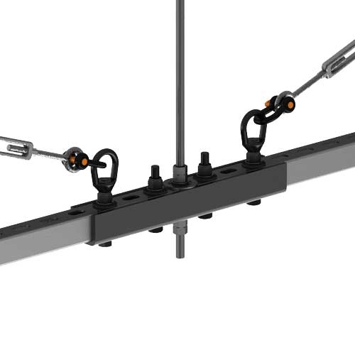 Adaptive Technologies Group CG-P1377-JB joiner bracket on strut channel with eyebolts and cables
