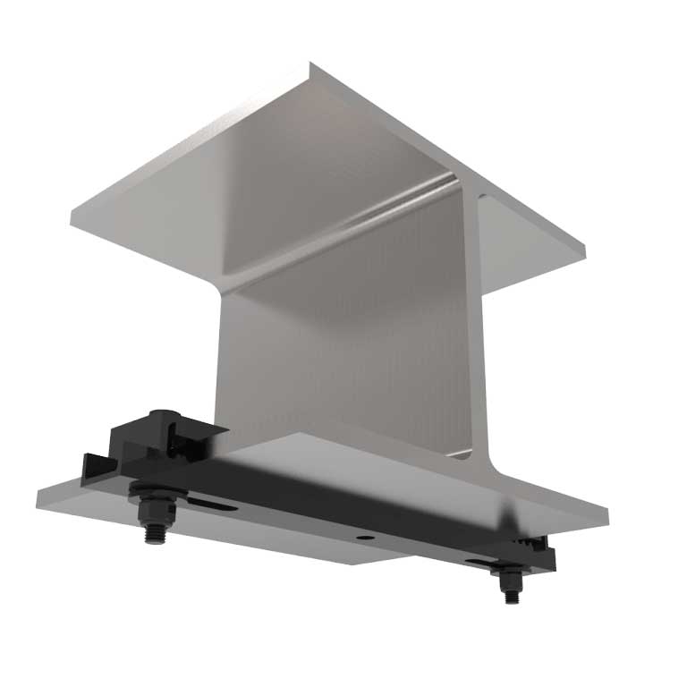 Adaptive Technologies Group BC12-17-0 open hang point beam clamp under a steel I-beam flange - imagen 3