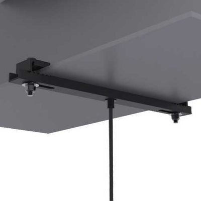 Adaptive Technologies Group BC16-21-0 open hang point beam clamp mounted under a ceiling beam with two drop rods
