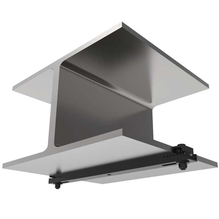 Adaptive Technologies Group BC20-26-0 open hang point beam clamp under a wide steel I-beam flange - imagen 2