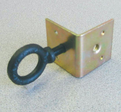 Adaptive Technologies Group black eyebolt fitted through a zinc-plated angle bracket