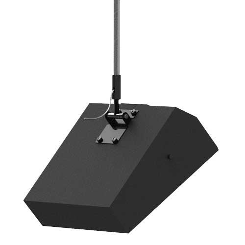 Adaptive Technologies Group MM-018 ceiling mount holding a black speaker from a drop pipe
