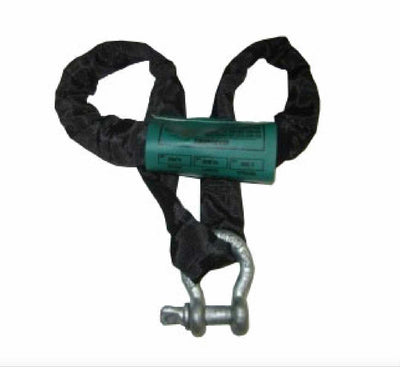 Adaptive Technologies Group black steel band round sling with green tag and shackle