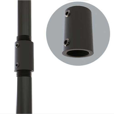 Adaptive Technologies Group truss clamp to pipe coupler on a black pipe with coupler detail inset