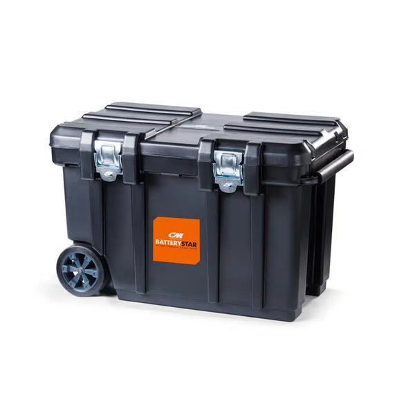 CM BatteryStar Hoist Carrying Case, closed carrying case with wheels and CM BatteryStar label