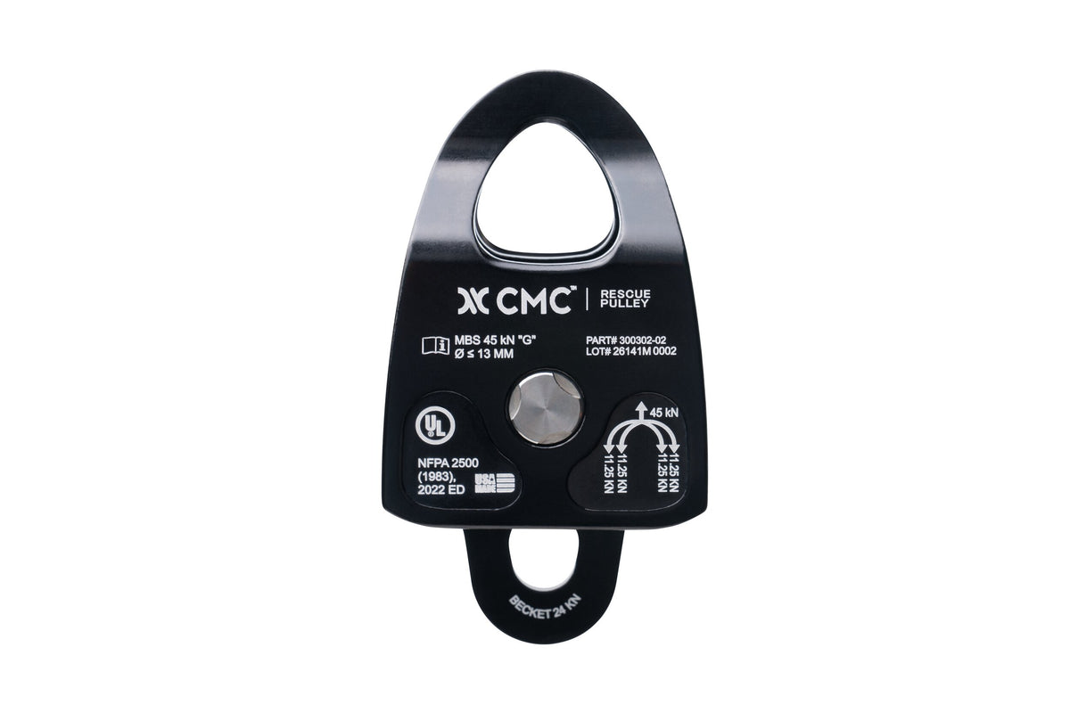 CMC Rescue Pulleys, aluminium rescue pulley with swinging side plates, SKU 300302, rear view - imagen 5