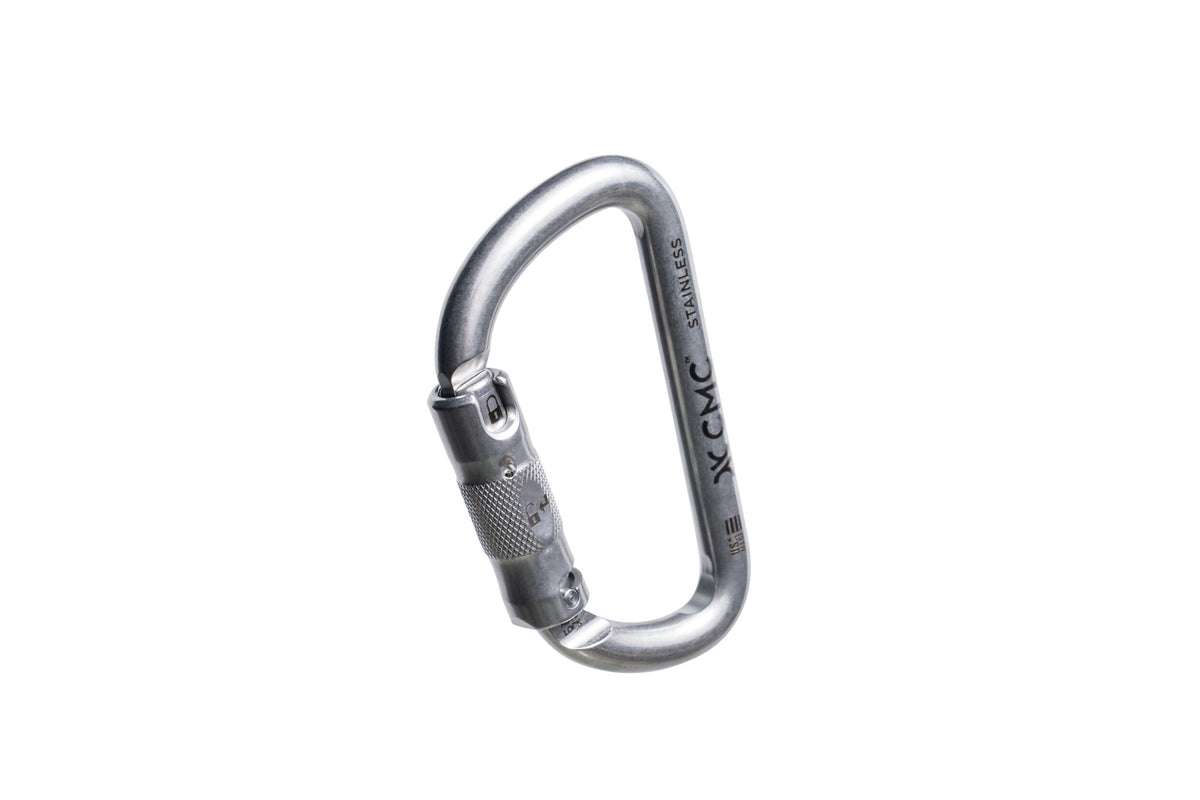 CMC Stainless Steel Carabiner, large stainless steel locking rescue carabiner, SKU 300011, close-up detail - imagen 6