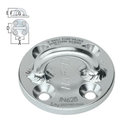Ojal estándar redondo de acero inoxidable 316 de 57 mm de Harken: el ojo de ojo estándar redondo de acero inoxidable 316 de 57 mm de Harken está diseñado para instalación permanente en estructuras; este punto de anclaje de acero inoxidable IN628 garantiza un trabajo seguro en alturas. Ofrece un amplio espacio para el movimiento de los accesorios, acomodando mosquetones sin esfuerzo. – Ahora disponible en MTN Shop US.