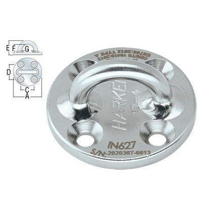 Ojal estándar redondo de acero inoxidable de 57 mm de Harken: Ojo estándar redondo de acero inoxidable de 57 mm de Harken: este punto de anclaje de acero inoxidable IN627 17-4PH ofrece una instalación segura y permanente en estructuras para fijar dispositivos de anclaje y equipos de protección personal, lo que garantiza un trabajo seguro en alturas. Proporciona un amplio espacio para el movimiento del accesorio, acomodando los mosquetones con facilidad. – Ahora disponible en MTN Shop US.