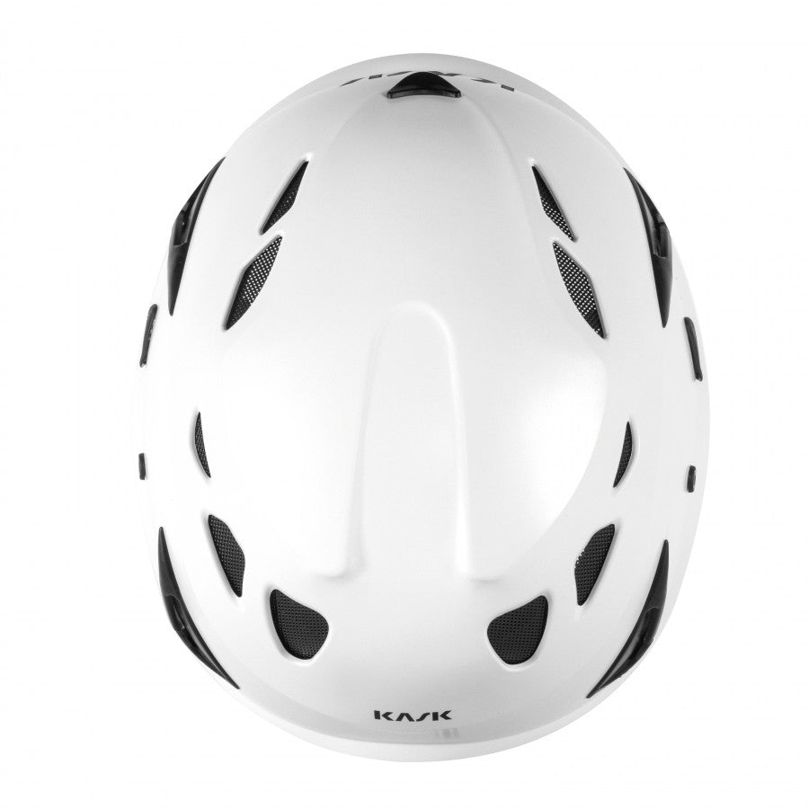 White helmet with black accents on a white background
