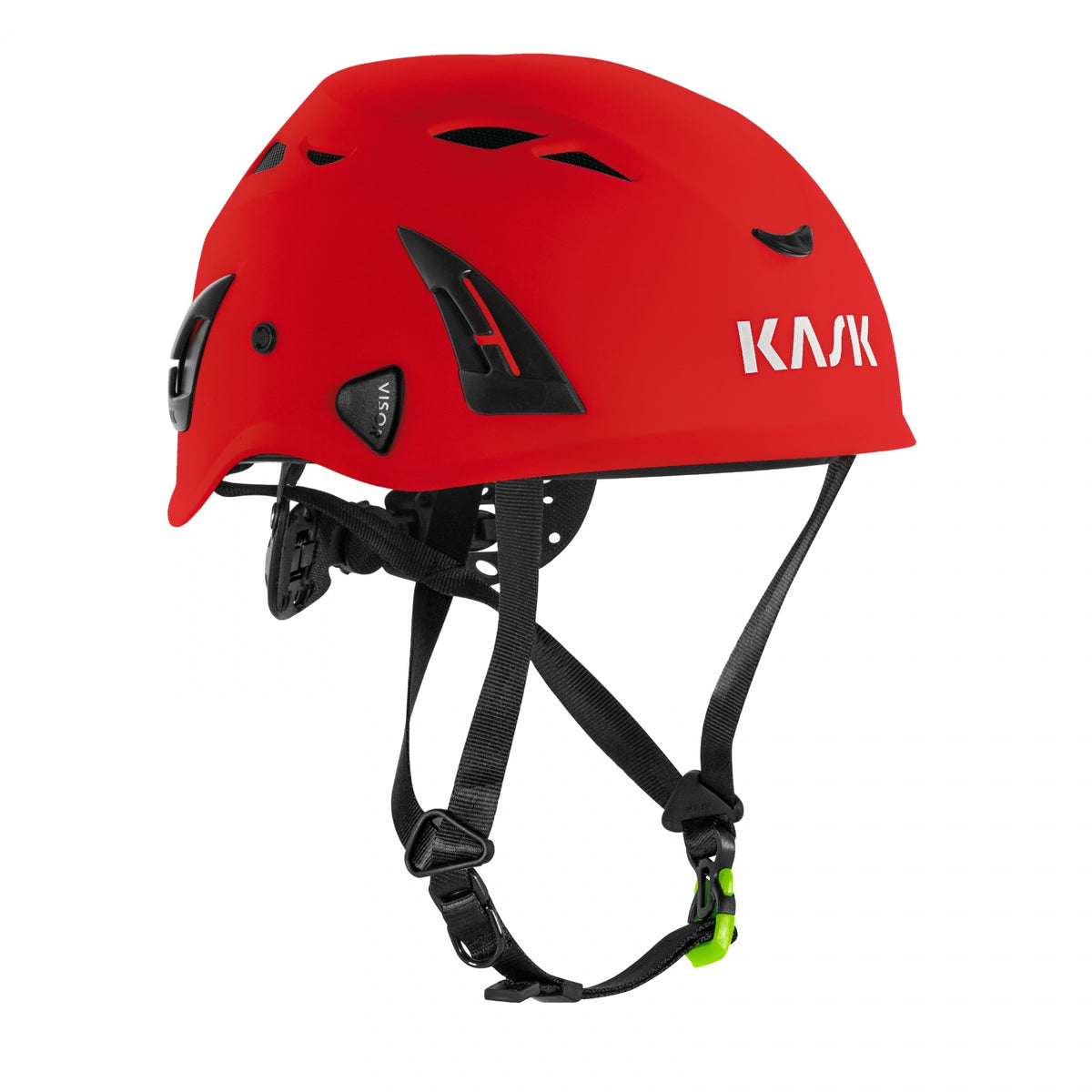 Red helmet with black straps on a white background