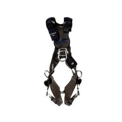 Arnés de posicionamiento/escalada estilo cruzado cómodo 3M™ DBI-SALA® ExoFit NEX™ Plus - Vista frontal con correas para las piernas de conexión rápida y anillos en D frontales y laterales