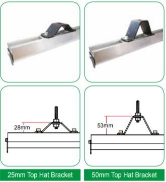 Doughty Rail - Top Hat Bracket (Steel)– The Doughty Rail Top Hat Bracket secured in place w/ M6 Unistrut nuts. 1'' & 2'' Top Hat available. Fast Delivery. Shop Now! – Now available at MTN Shop US.