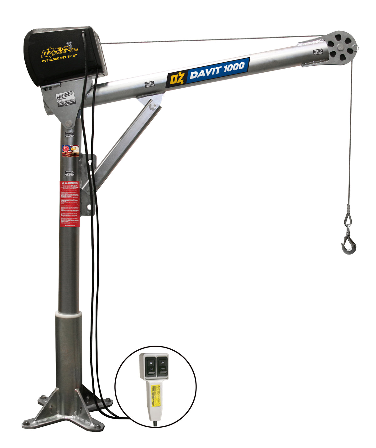 OZ Lifting Steel Davit Cranes– The Steel Davit Crane from OZ Lifting has 360 degree rotation and is available with lifting capacities of 500lbs, 1000lbs and 2500lbs. The zinc-plated davit crane has 4 different height adjustments for flexibility of use. The crane comes with a manual winch as standard which includes a power drill adapter. There are also AC and DC electric winch options. – Now available at MTN Shop US. - imagen 5