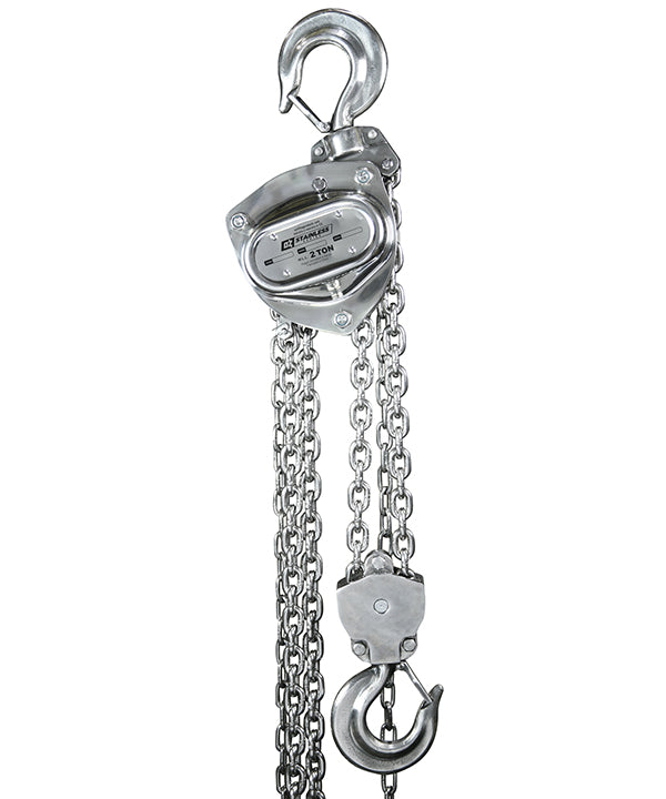 OZ Lifting Stainless Steel Chain Hoist– The Oz Lifting stainless steel chain hoist features both a stainless steel hand and load chain for a durable and non oily finish. This ceiling chain hoist is perfect for minimizing effort while moving heavy loads. The chain hoist is available with lifting capacities of 0.5 ton, 1 ton and 2 ton – Now available at MTN Shop US.