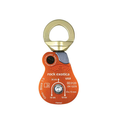 Rock Exotica Omni-Block 1.5" Pulley– The Omni-Block combines a swivel and pulley into one tool, and incorporates a unique sideplate that opens while the pulley is still attached to the anchor. – Now available at MTN Shop US.