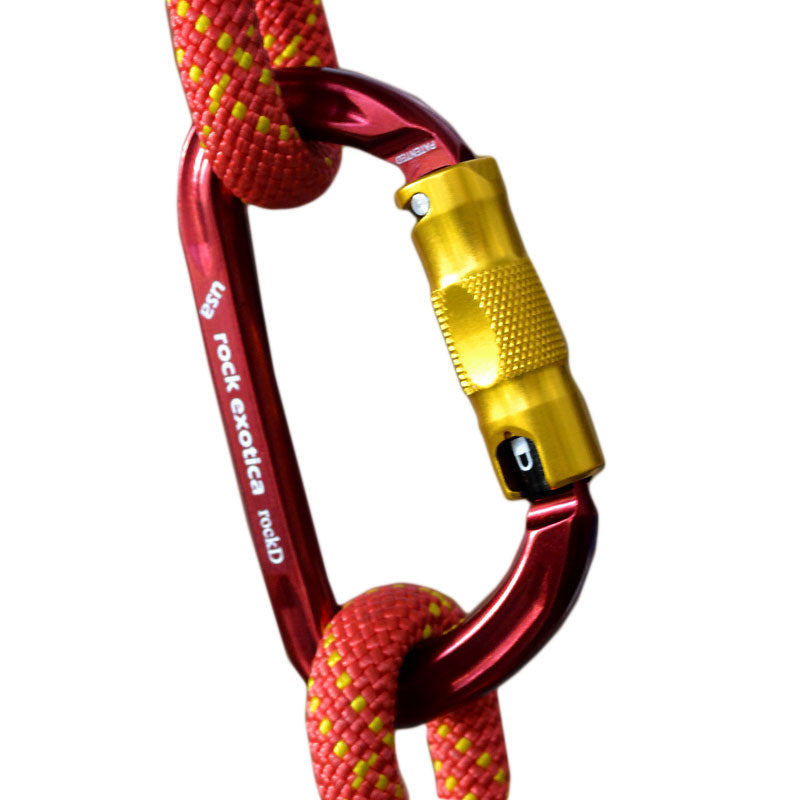 Rock Exotica rockD Twistlock Carabiner– The Twist-lock (2-stage) carabiner, is a quick-detachable alternative to a screwlock or 3-stage autolocker. Requiring only a twist in the sleeve to open. – Now available at MTN Shop US.