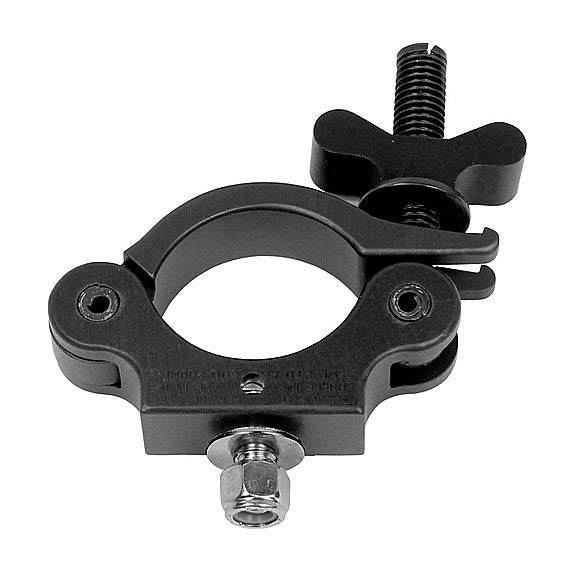 The Light Source Mega-Slim Coupler MSCB-1/2CS-NH — black low-profile lighting clamp without hardware, showing clamp body for custom bolt configurations.