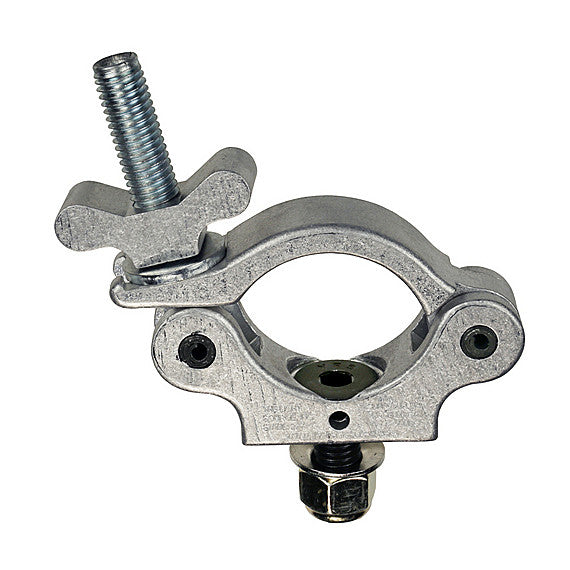 The Light Source Mega-Slim Coupler MSCM-CS — silver lighting clamp top view showing low-profile body design, half the size of the standard Mega-Coupler.