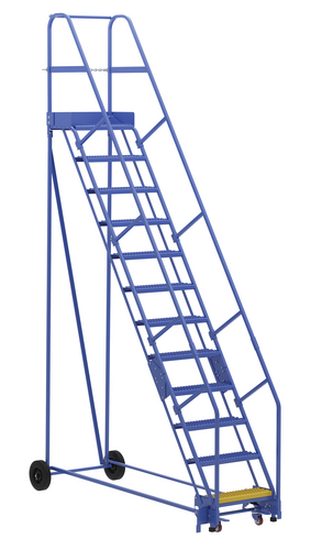 Vestil LAD-12-14-G Escalera de almacén con ruedas de acero 58 grados 12 puntales de agarre 23-9/16 pulgadas. Ancho del escalón 350 lb. Capacidad Azul– – Ahora disponible en MTN Shop US.
