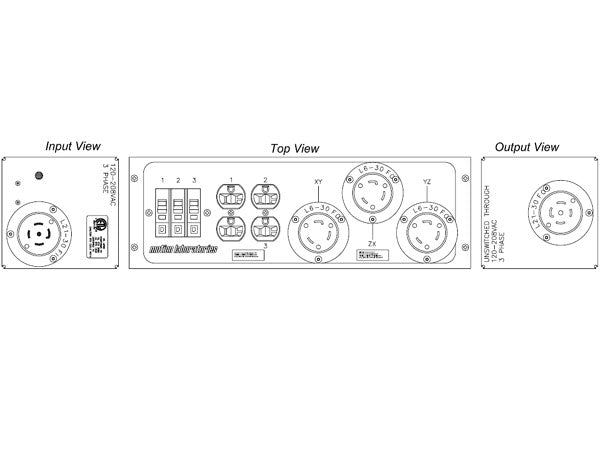 Motion Labs breakered stringer box drawing with L21-30 input and thru, 3 breakers, 2 Edison duplex outlets and 3 L6-30 outlets - imagen 4