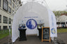 Konligo AK400 event structure featuring a full printed inner backdrop, ideal for public events and exhibitions – now available on MTN SHOP US.