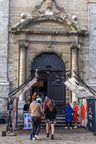 Konligo Arko470 foldable event structure with printed banners set up at the entrance of a historic building for a public event, now available on MTN SHOP US.