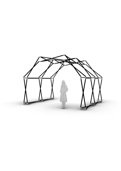 Visualización Konligo 3D de la estructura del evento Arko470 con referencia a escala humana, ahora disponible en MTN SHOP US.