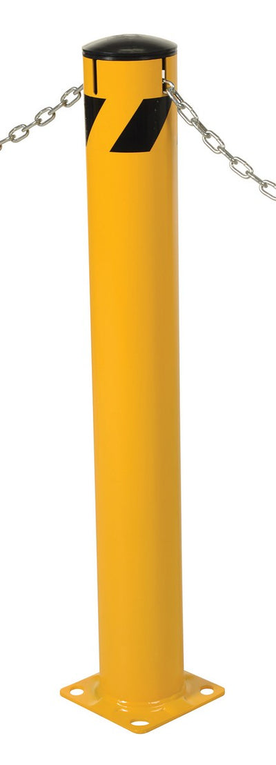 Bolardo de tubo de acero Vestil Manufacturing Corp con ranuras para cadena– – Ahora disponible en MTN Shop US.