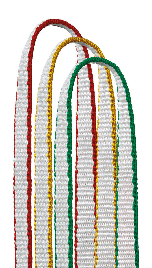 Petzl St'Anneau lightweight sling made from high-modulus polyethylene and nylon webbing. Available in three color-coded lengths (24 cm, 60 cm, and 120 cm) for easy identification. Highly abrasion-resistant with a breaking strength of 22 kN. Ideal for rope access and safety applications.