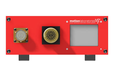 Motion Labs CT-001 26-pin remote hoist cable tester with red front panel, circular connector ports, and touchscreen display.