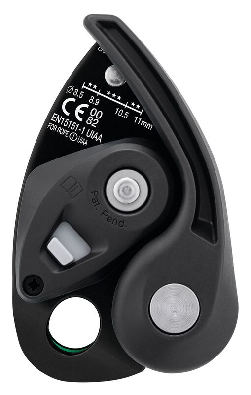 Back of the green Petzl GRIGRI + belay device showing markings and handle - imagen 10