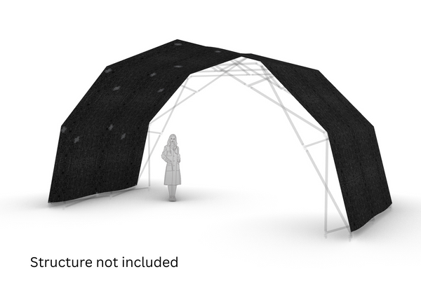 Konligo Fastival outside black membrane attached to frame. 3D illustration with human scale reference, now available on MTN SHOP US