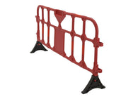Vestil Plastic Interlocking Barrier in red, side angle view showing the barrier profile and black base feet. - imagen 5