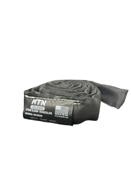 MTN Round Slings– MTN Slings are designed to match theatrical settings and safely perform during all of your lifting applications. For sale in 2', 3', 4', 6', 8' 9', 12' lengths. Best round slings for rigging, lightweight, OSHA certified, black theatrical color. – Now available at MTN Shop US. - imagen 2
