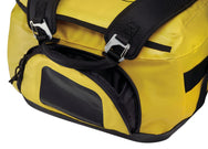 Black and yellow Petzl Duffel 65L backpack.