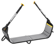 Petzl PODIUM work seat, laid flat showing T-BAR connection points.