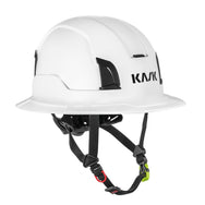 KASK Zenith X2 FR Full Brim safety helmet in white, front view with Adaptive Brim and chin strap - imagen 2