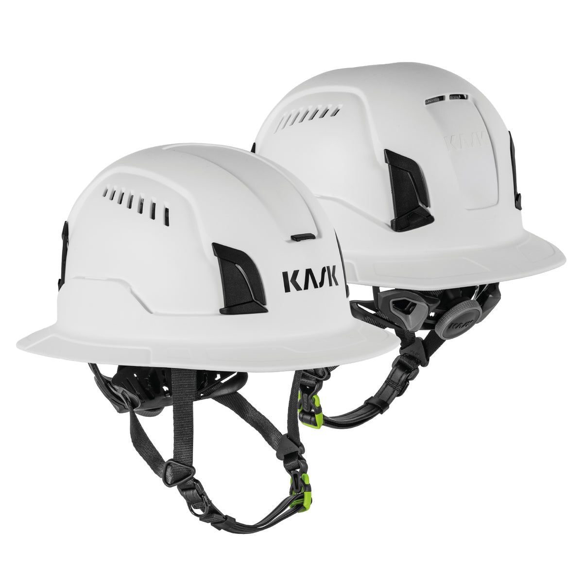 Two KASK Zenith X2 Air Full Brim safety helmets in white, front and side view with ventilation openings - imagen 2