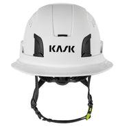 KASK Zenith X2 Air Full Brim safety helmet in white, front view with KASK logo and chin strap - imagen 12